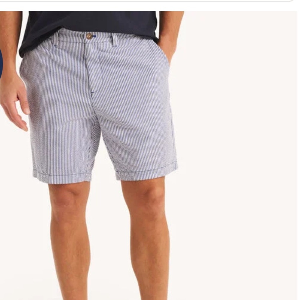 Men's Nautica Clipper Shorts Gray/blue/White Pinstripe Relax Fit Size 32W